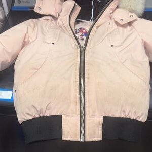 Moose Knuckles Light Pink Puffer Jacket with Black Accents